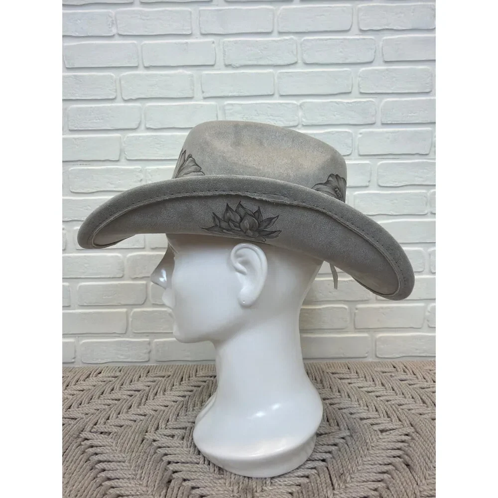 Sun Kissed Fedoras Cowgirl Hat Greige Floral Beaded Trim Medium